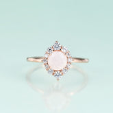 Rhombus Shape Halo Round Cut Natural Moonstone Silver Ring